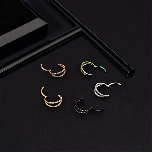 G23 titanium alloy nose ring earrings with zircon crystal treatment in steel or gold colour
