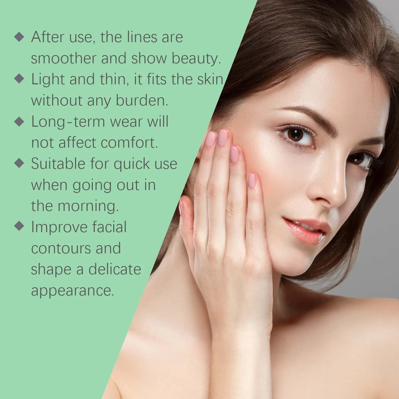 Invisible face lift tape patch kit with droplet-shaped stickers and adjustable lifting ropes for facial contouring