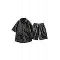 Men's loose-fitting casual shirt and shorts two-piece set in a hemp blend fabric