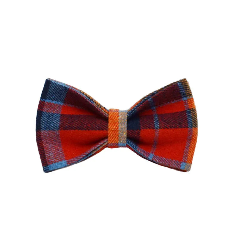 Four-piece dog collar set with matching bow tie, leash and vest in cloth material