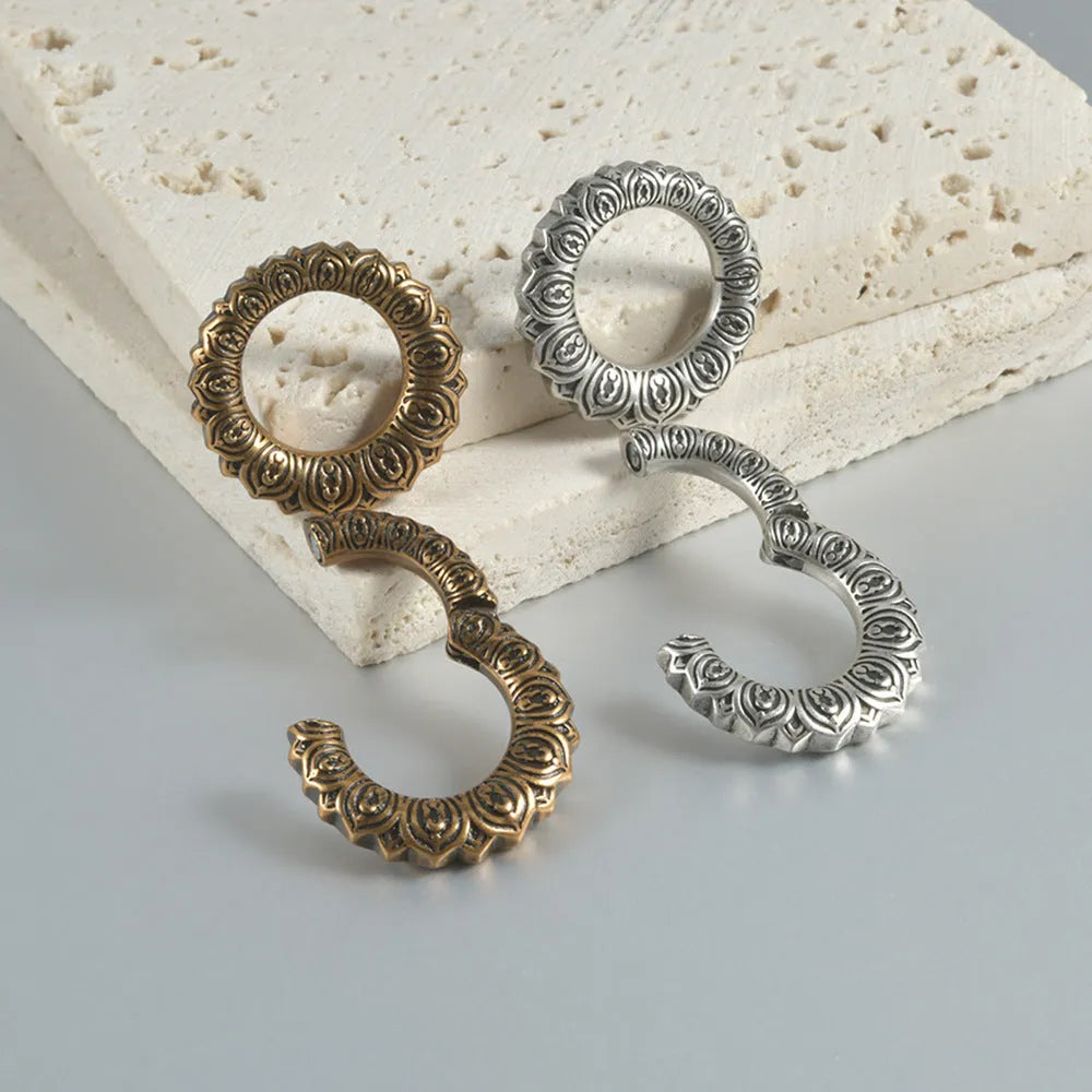 Retro heart-shaped and lotus-shaped magnetic earrings in antique silver and gold stainless steel