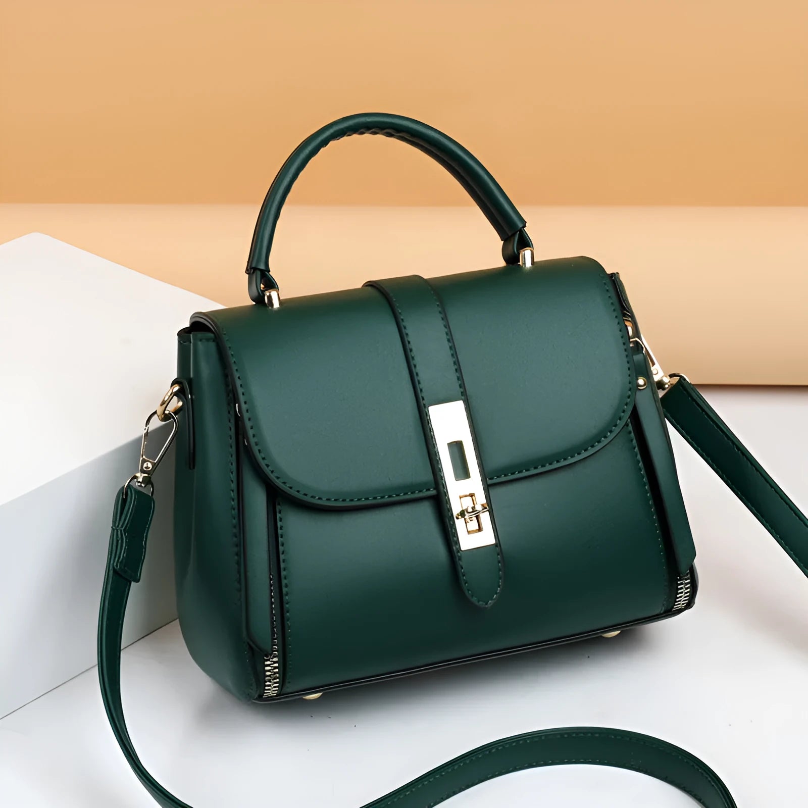 Women's soft PU leather shoulder messenger bag in square vertical design measuring 21x11x16cm