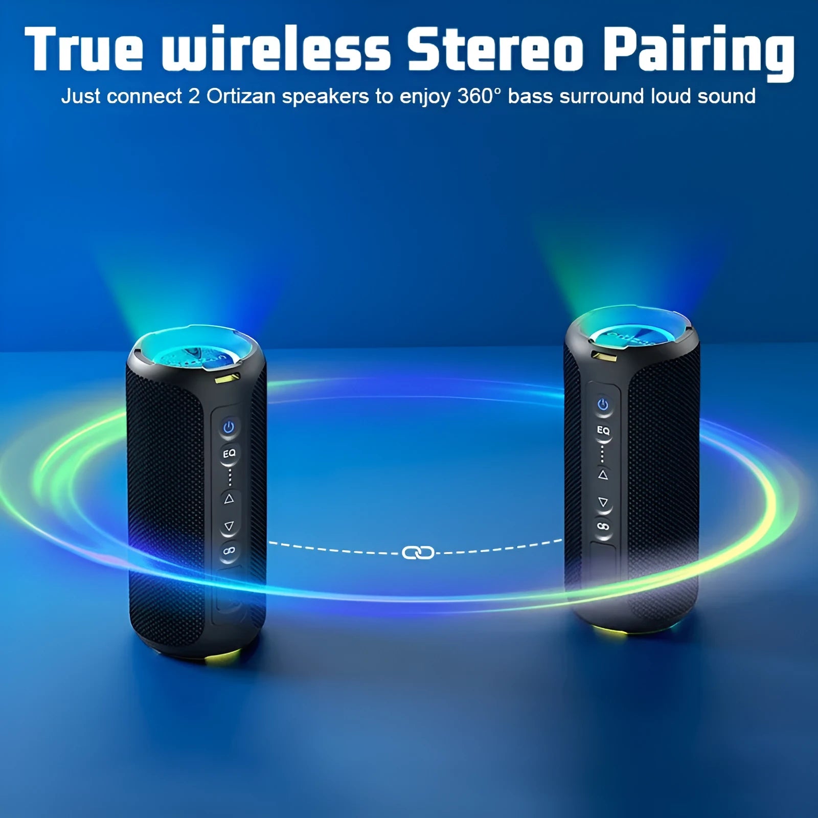 Black and blue fabric Bluetooth speaker with luminous lighting effects