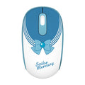 Pink Sailor Moon cartoon wireless mouse with USB receiver on a desk.