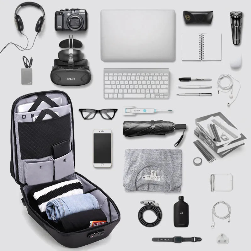 Men's anti-theft cross body double shoulder bag with 15.6 inch laptop pocket in black waterproof polyester
