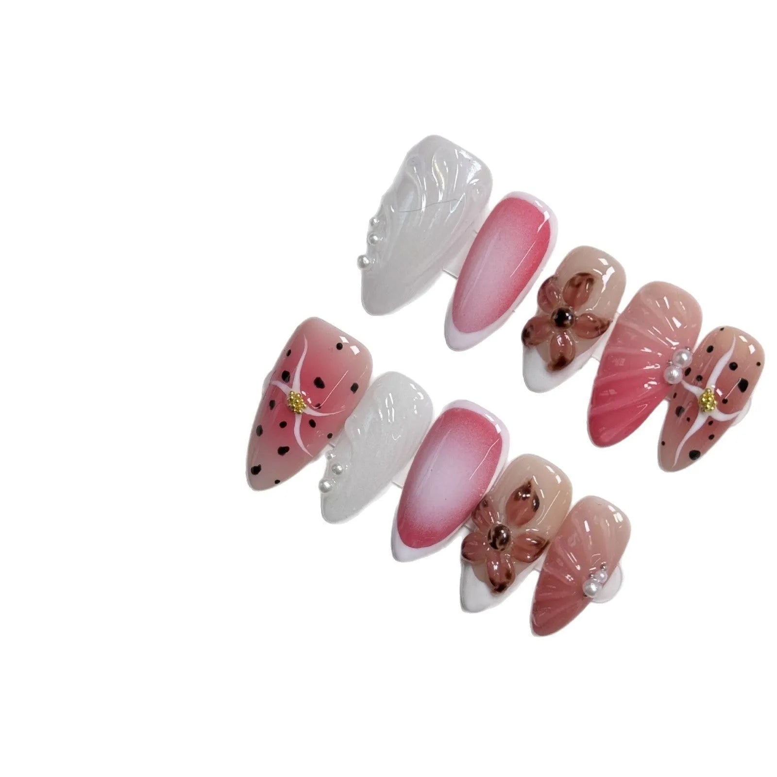 Hand-painted 3D carved nail beauty patches with embossed candy patterns in almond shape
