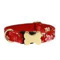 Flat fabric dog collar with bone buckle and printed grid pattern in multiple colour options
