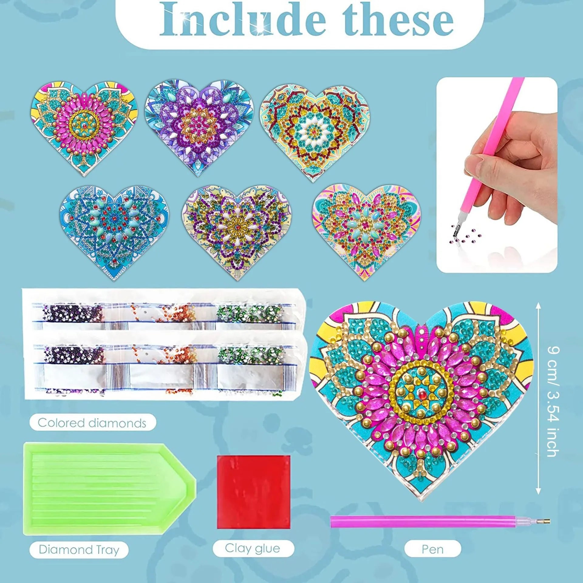 Set of six PU leather handmade bookmarks with flower cornerite shapes and stick-on crystals.