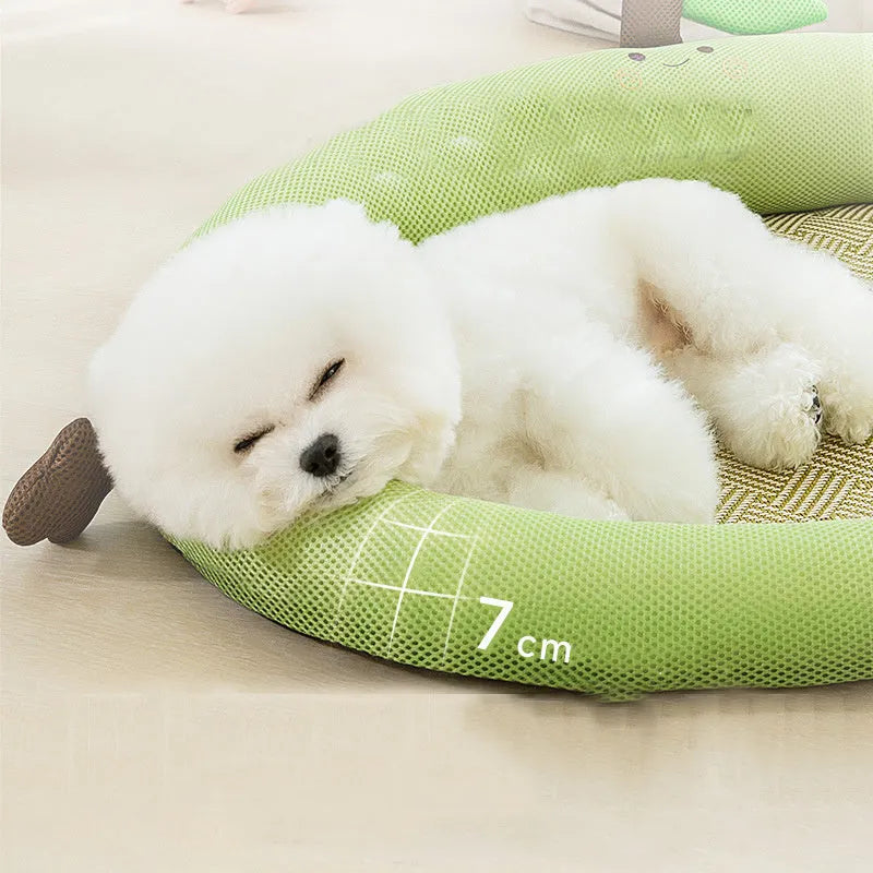 Green fruit-shaped pet nest mat with raised edges and backrest for dogs and cats