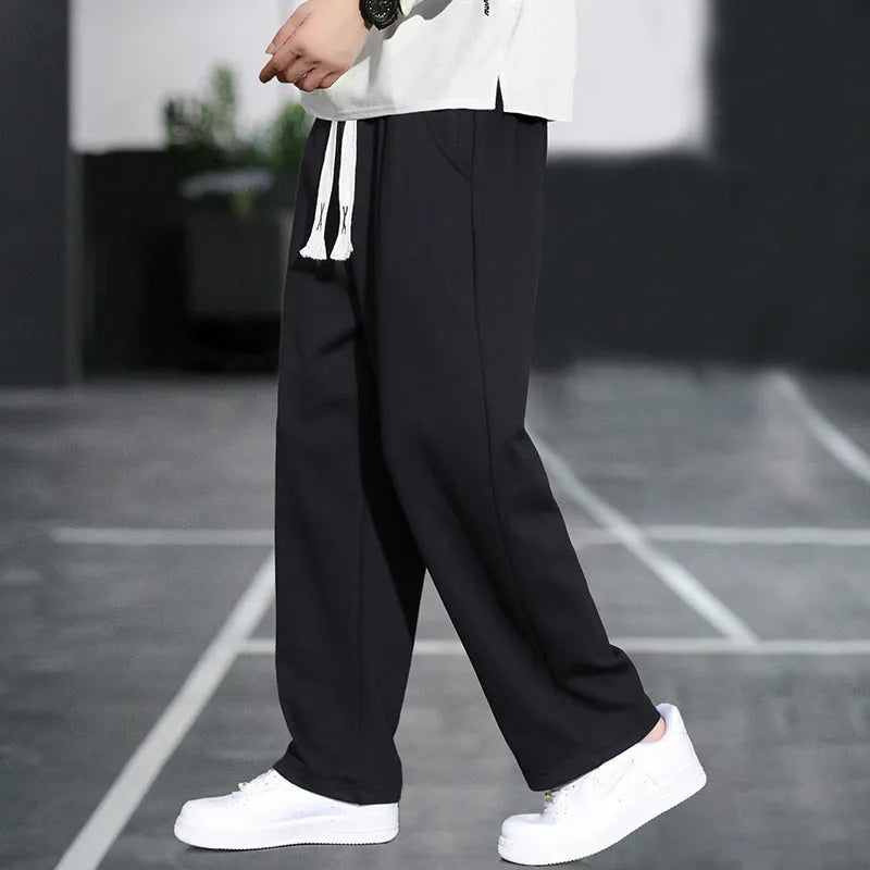 Men's casual bamboo fibre high-waist sports trousers in grey, shown with multiple pockets