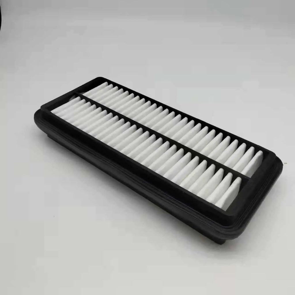Black panel car air filter with dimensions 256mm by 113mm by 40mm for Modern vehicles.