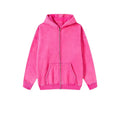 Men's vintage washed-colour hooded cardigan sweater with a double zipper and fleece lining.