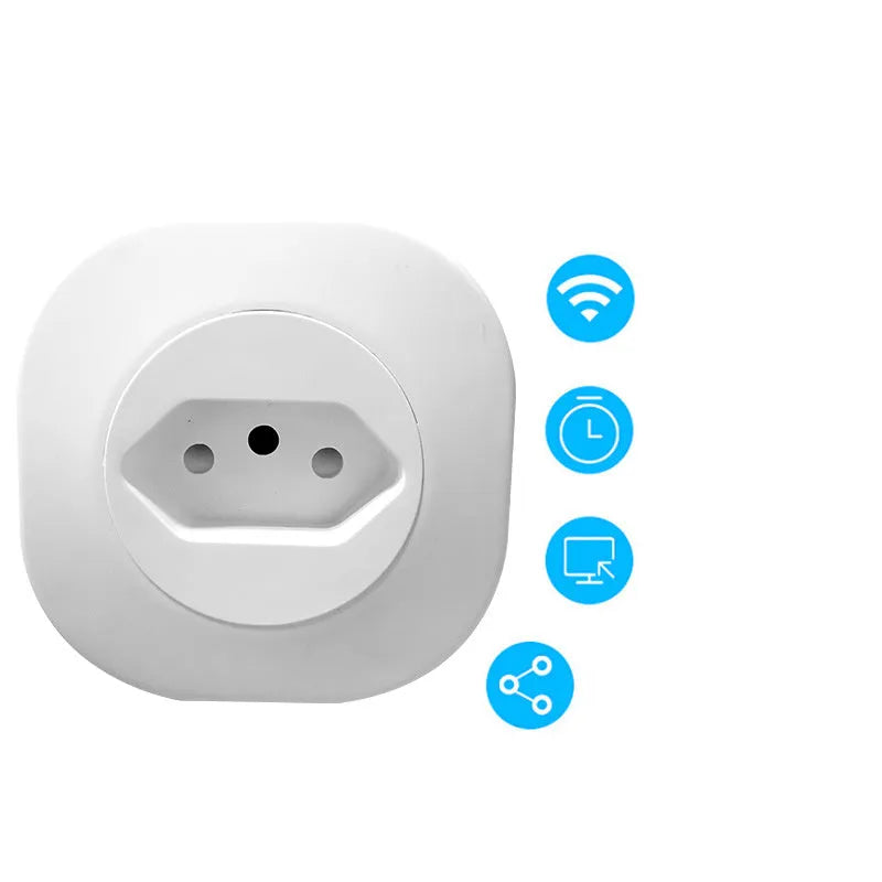 White smart socket plug with WIFI and voice control, showing EU plug pins.