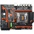 Black X99 ATX motherboard for LGA2011-3 CPUs with four DDR4 slots, PCIe slots, and M.2 interface