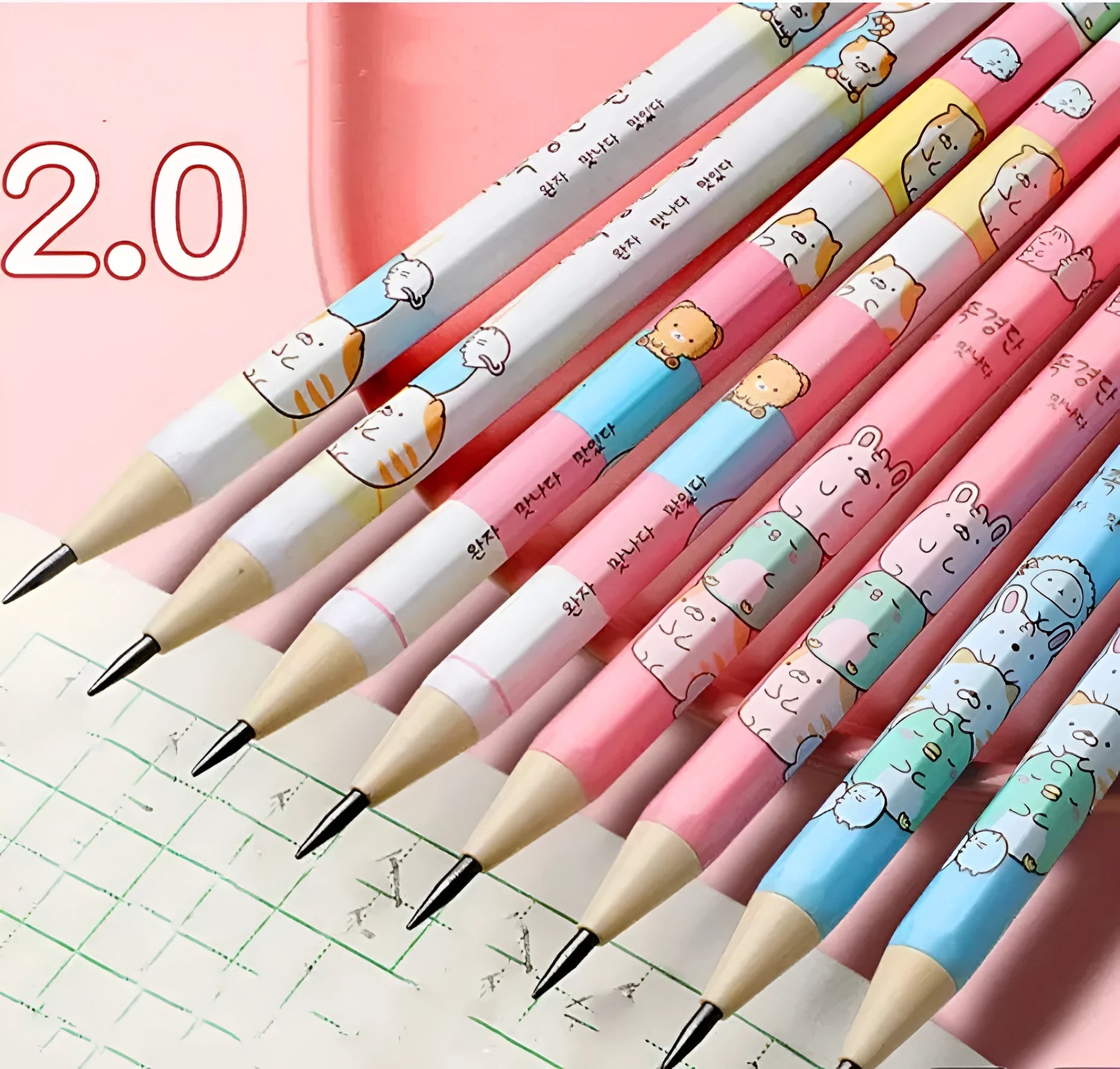 Children's mechanical pencil sets in cartoon colours with 2B hardness grade and replaceable thick cores
