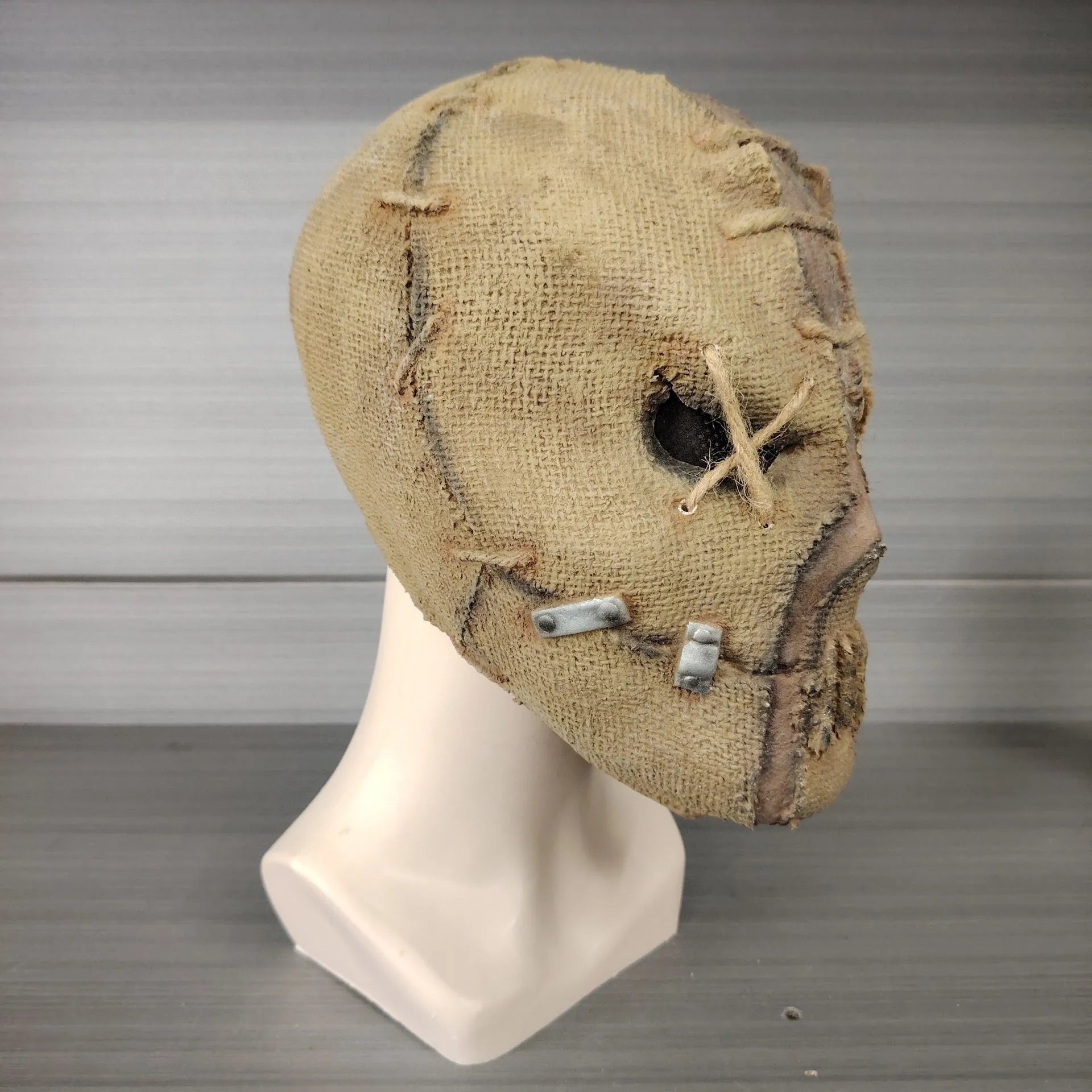 Latex scar skull Halloween mask with removable hair on adult head