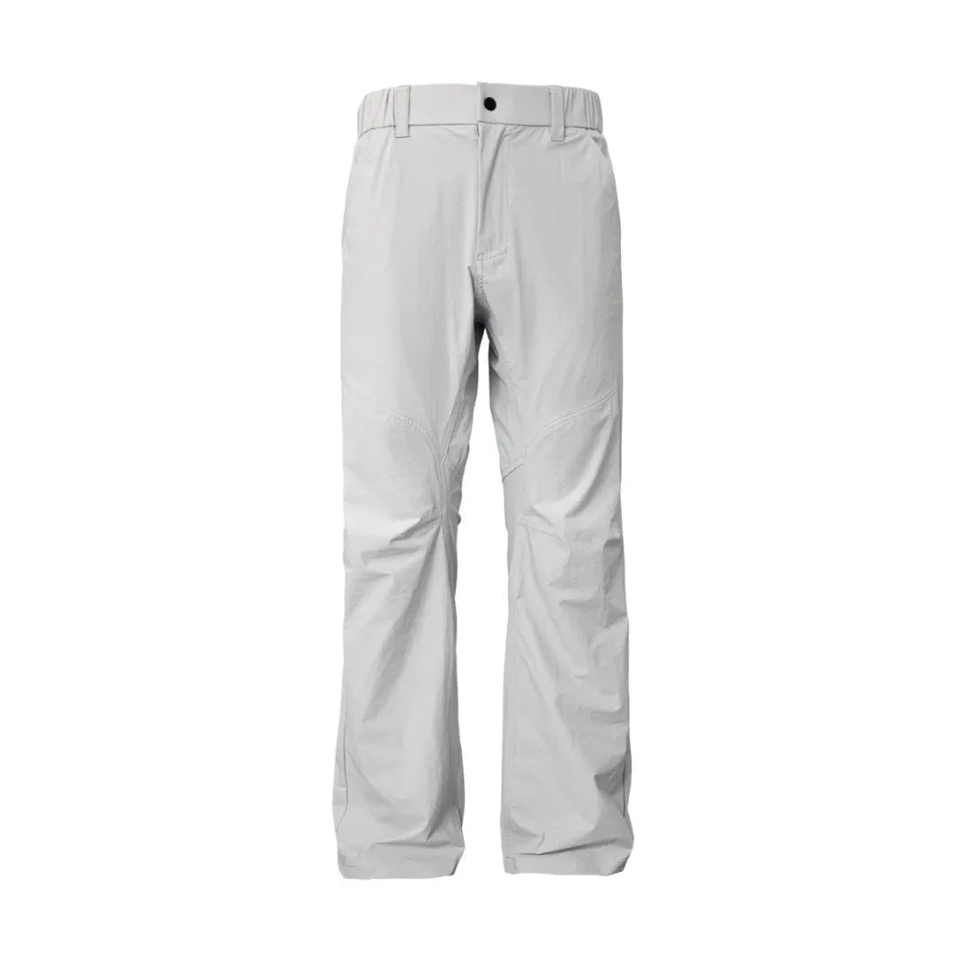 Straight cut casual trousers in chemical fibre blend fabric with elastic waistband in Army Green colour