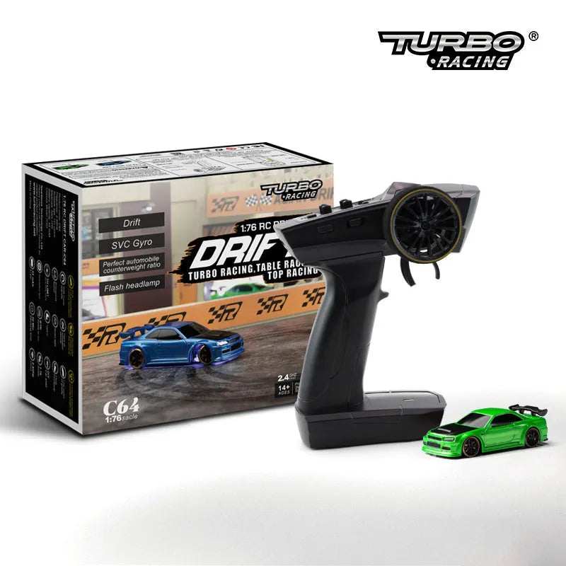 Turbo Racing C64 blue remote control drift car with handle-style transmitter