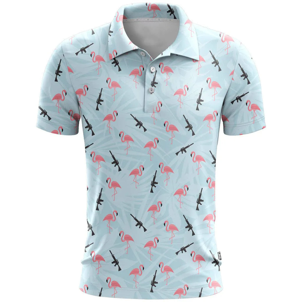 3D printed pattern on a loose-fit short sleeve sports shirt in bird eye cloth fabric.