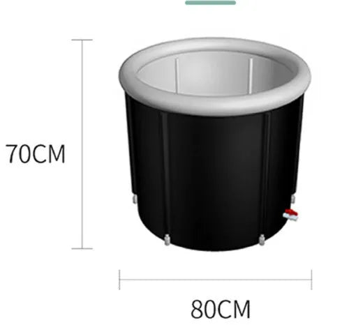 Black portable inflatable ice bath tub with weather lid for recovery therapy