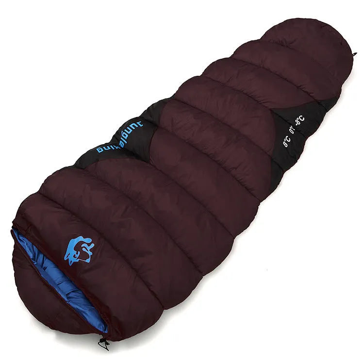 Mummy-style outdoor sleeping bag in army green with compression bag for camping