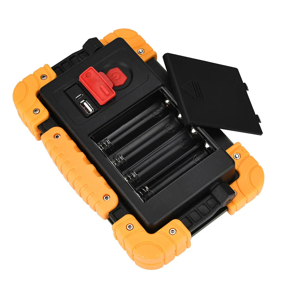 Yellow aluminium alloy 50W COB work light with 120° wide beam, IP65 waterproof, three brightness settings