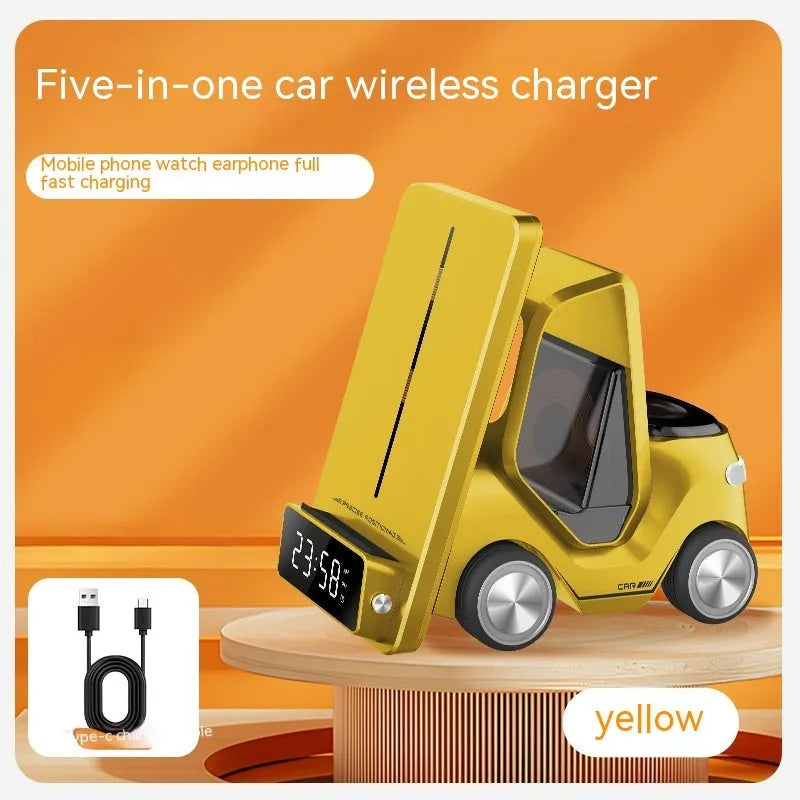 A 15W wireless fast charging bracket for phones in orange, showing its angled design and Type-C port.