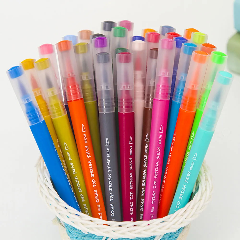 48 double-ended hook line soft-tip watercolour pens in a plastic PP storage box