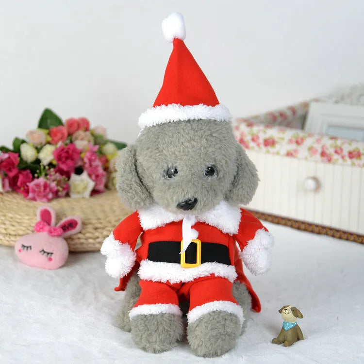 Red polar fleece Santa Claus costume for pets in standing design