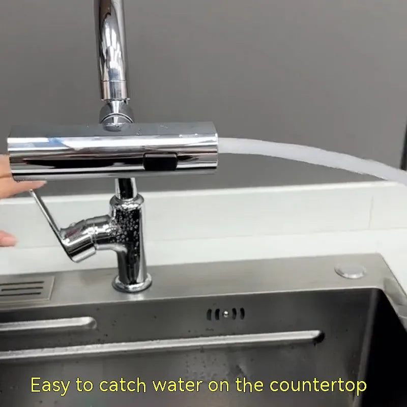 Black kitchen faucet waterfall outlet connector with rotating bubbler and pull-down sprayer