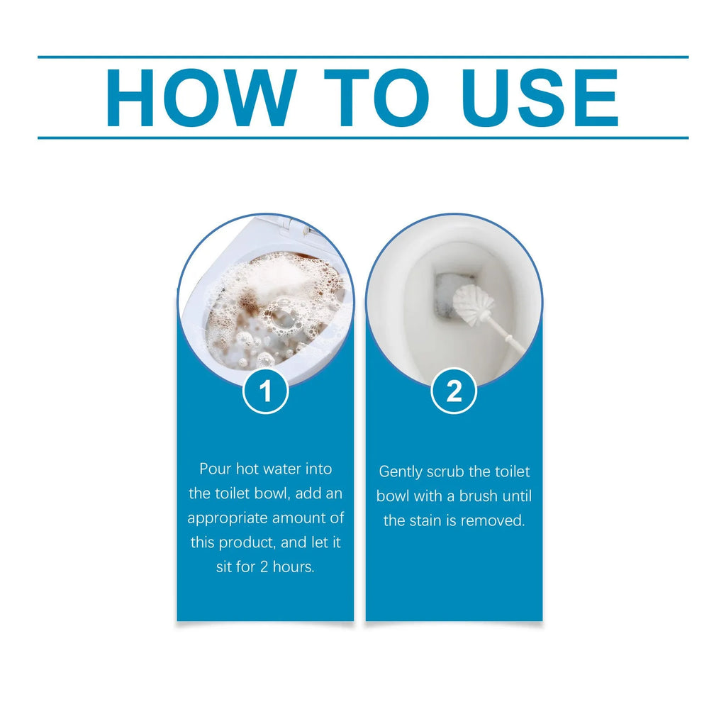 Four sachets of white toilet cleaning powder with 30g labelling for limescale and stain removal.