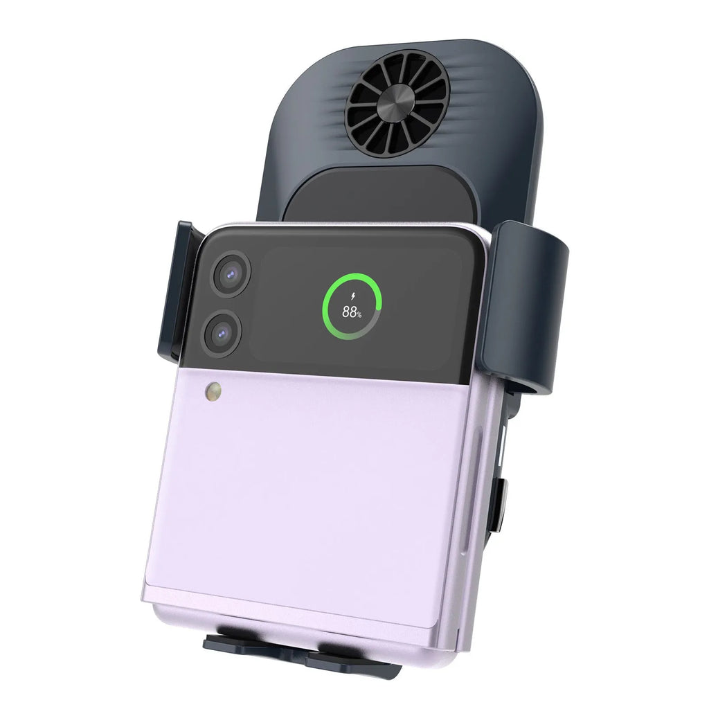 C35 colour car wireless phone charger holder mounted on an air vent, showing automatic clamping arms.