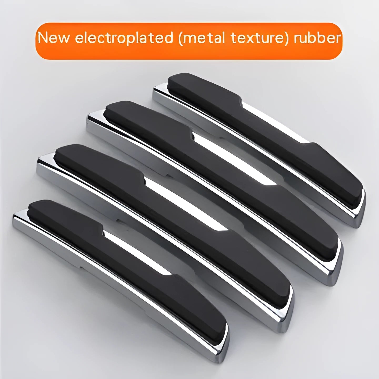 Black silicone car door bumper strip set showing four 9.5cm by 2cm protection strips