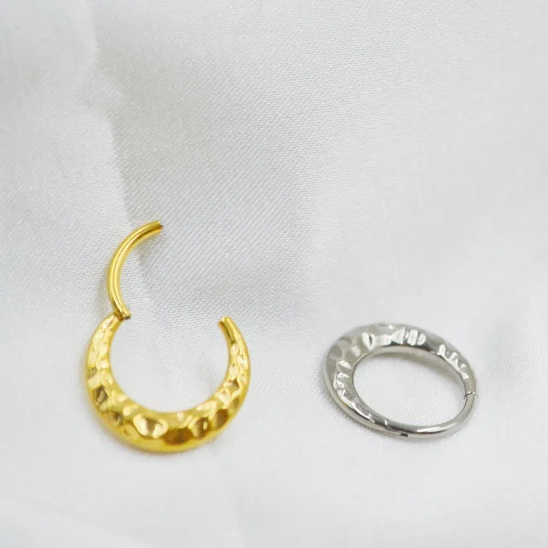 Titanium alloy concave-convex carved nose ring in silver or gold colour, 1.2mm thickness