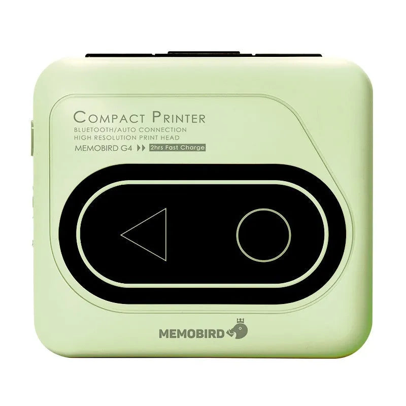 Bluetooth mini thermal pocket printer in avocado green with thermal paper roll and USB charging cable