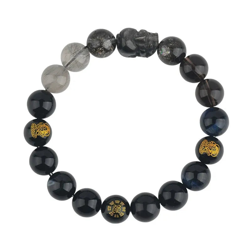 Handmade five elements crystal bracelet with geometric beads in gold, wood, water, fire, or soil colours.