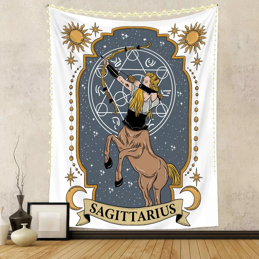 Rectangular polyester digital thermal transfer tapestry with constellation skull tarot design, size 73x95cm to 180x230cm