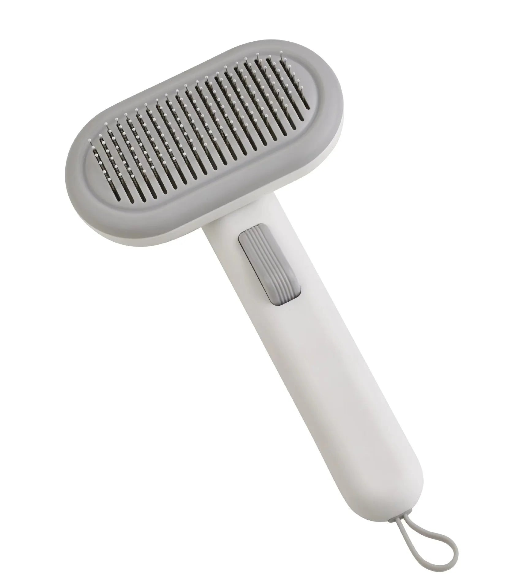 Large light green pet grooming comb with floating teeth and a built-in stainless steel shaver head for cats and dogs.