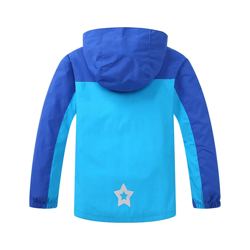 Blue slim-fit boys autumn jacket with full zip on a hanger