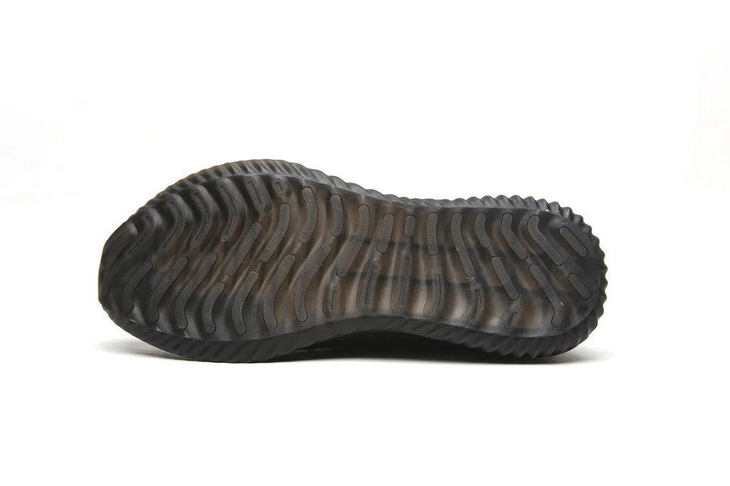 Men's black safety work shoes with steel toe cap and EVA sole on a grey background.
