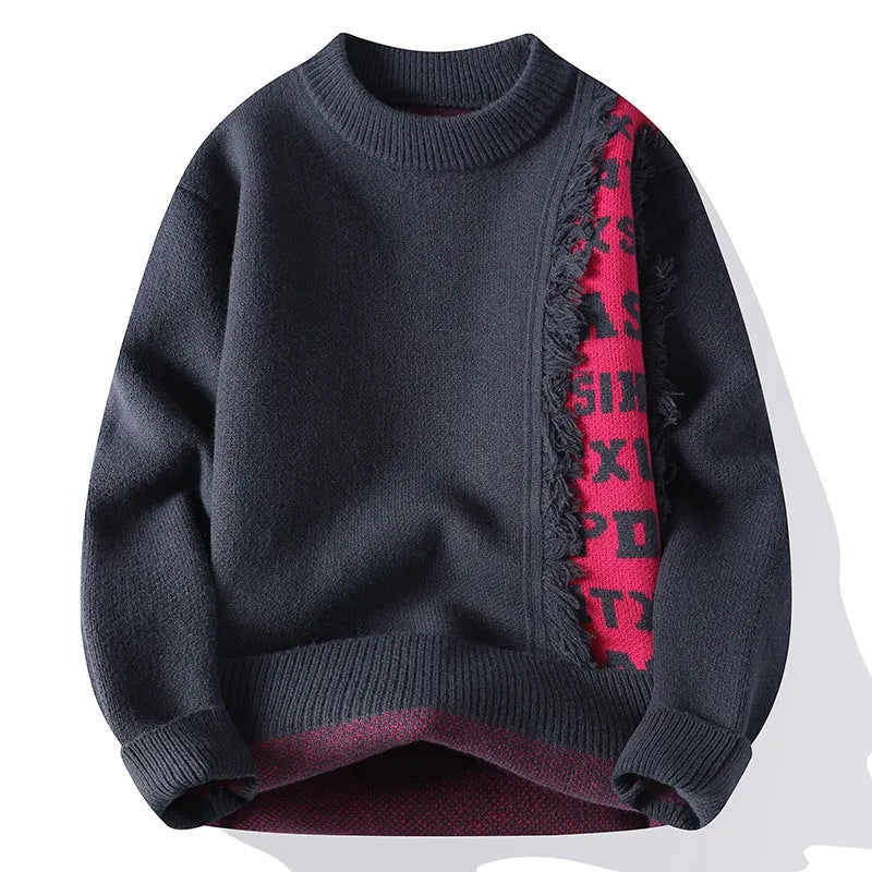 Men's loose-fit knitted pullover with ribbed hemline in black, grey, red or white colours