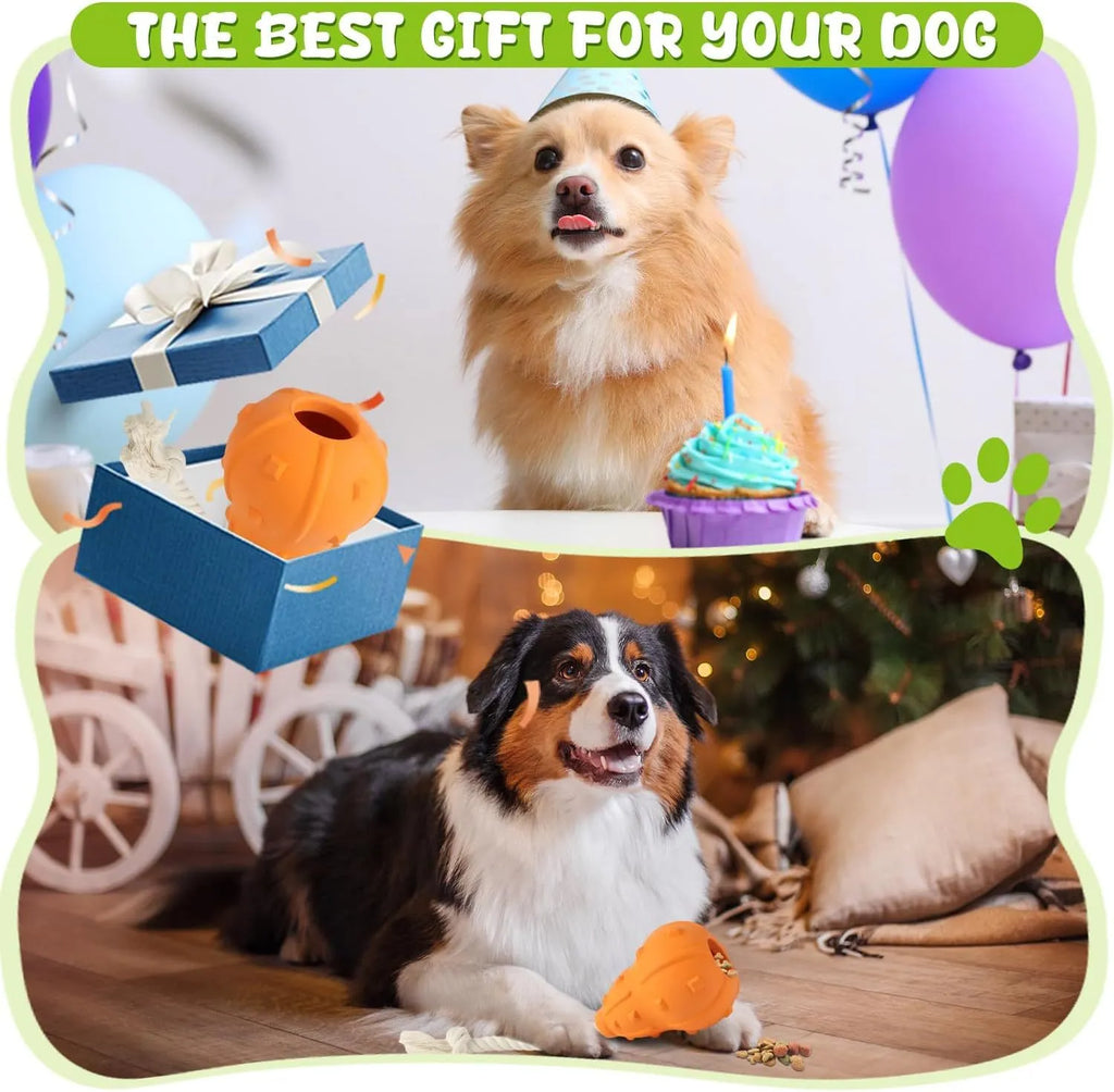 Natural rubber stuffable dog chew toy for small medium dogs, shown with a longer strap.