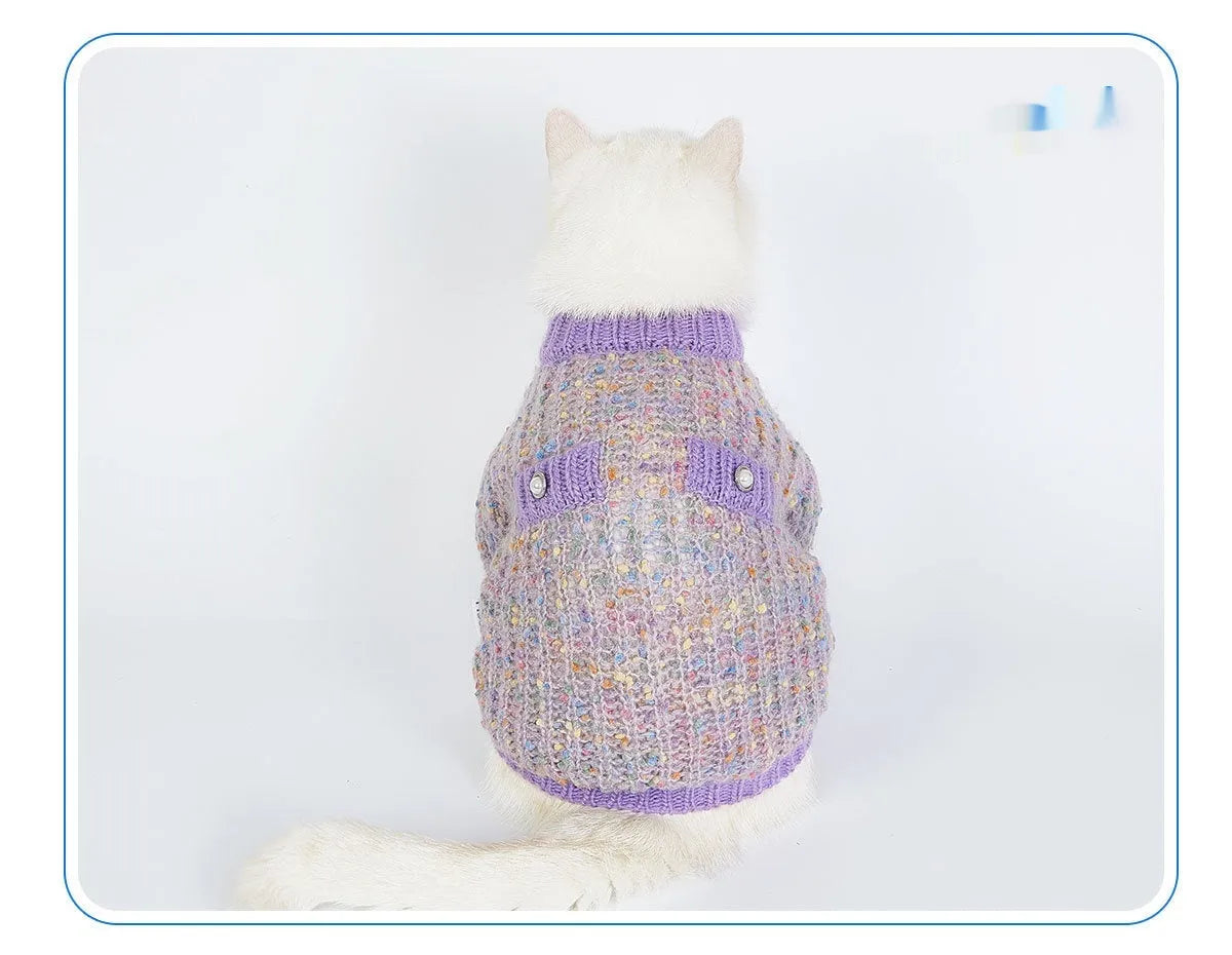 Purple polyester dog cardigan sweater for XL and XXL pets