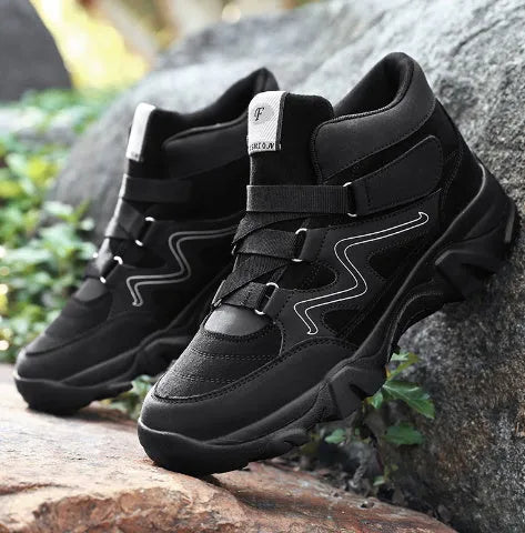 Men's casual shoes in various colours including black, brown, and dark grey on a size run from 39 to 49.