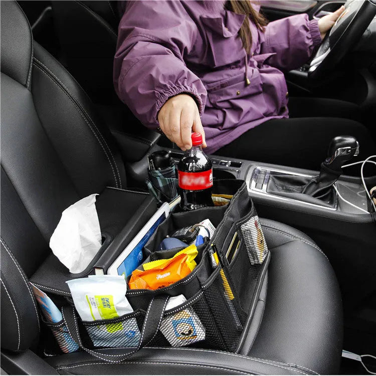 Black Oxford cloth car storage box with dimensions 33x33x16cm for vehicle boot organisation