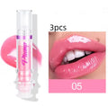 Tube of silky texture lip gloss showing shiny finish, available in six colours with 5ml content