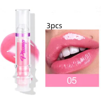 Tube of silky texture lip gloss showing shiny finish, available in six colours with 5ml content