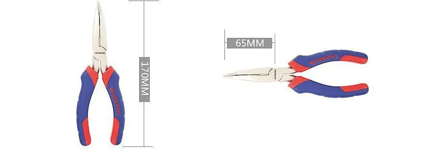 Blue cushion grip curved nose pliers with 18cm length and tapered jaws for electronics and jewellery work