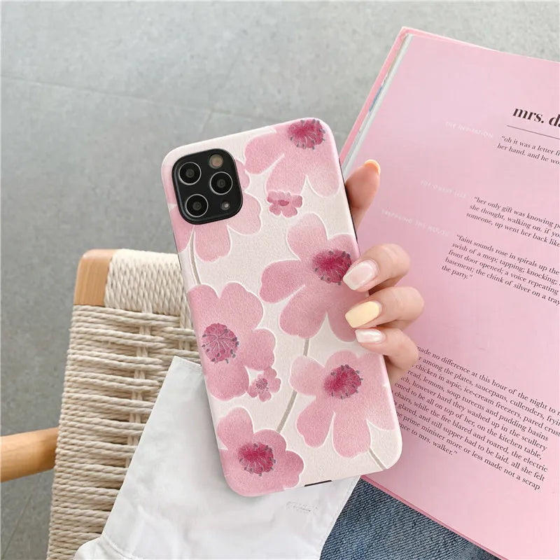 Flower design soft rubber phone case for Apple iPhone with Japanese Korean style