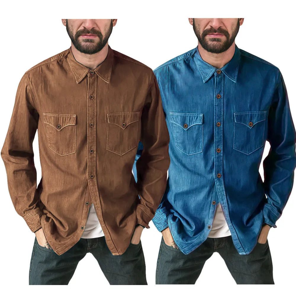 Regular fit denim cardigan coat in 100% cotton, shown in khaki colour